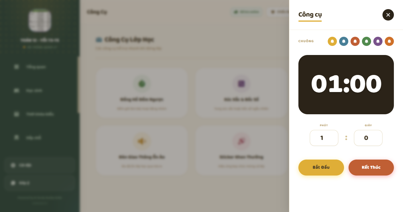 Đồng hồ đếm ngược — chọn chuông, phút giây, bắt đầu