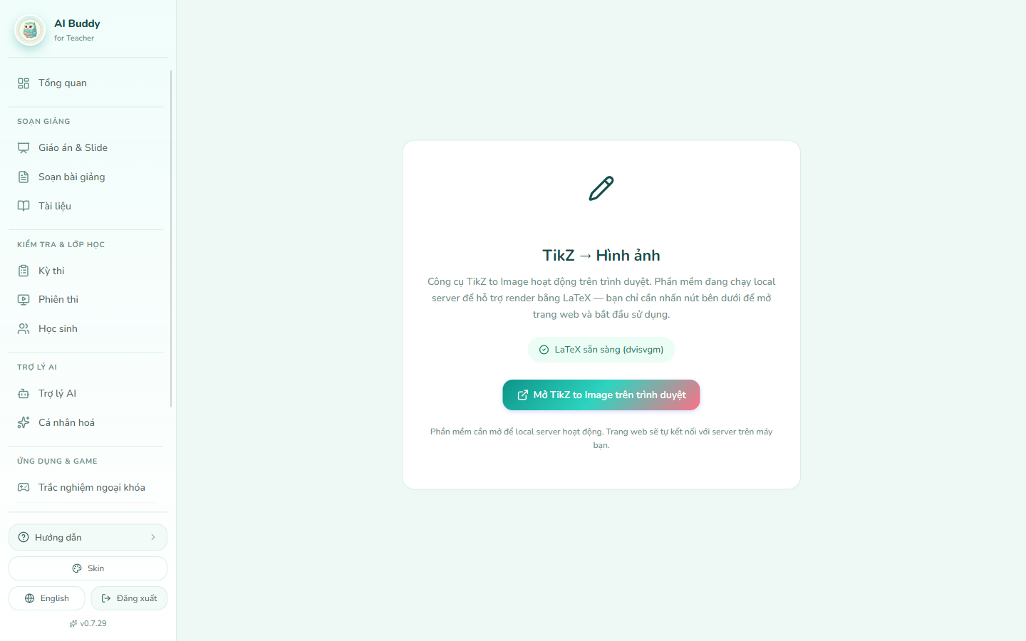 TikZ — mở công cụ web, trạng thái LaTeX trên máy