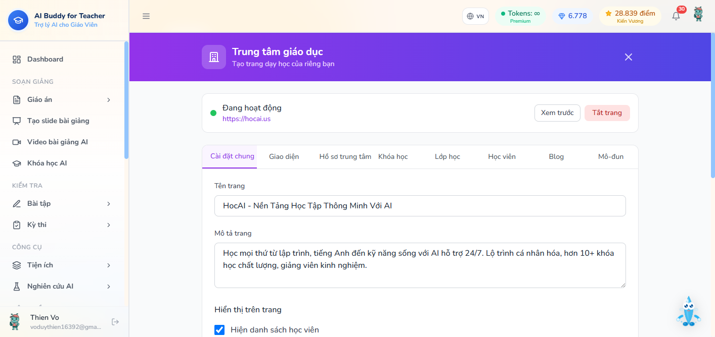 Trung tâm giáo dục trên Teacher Portal