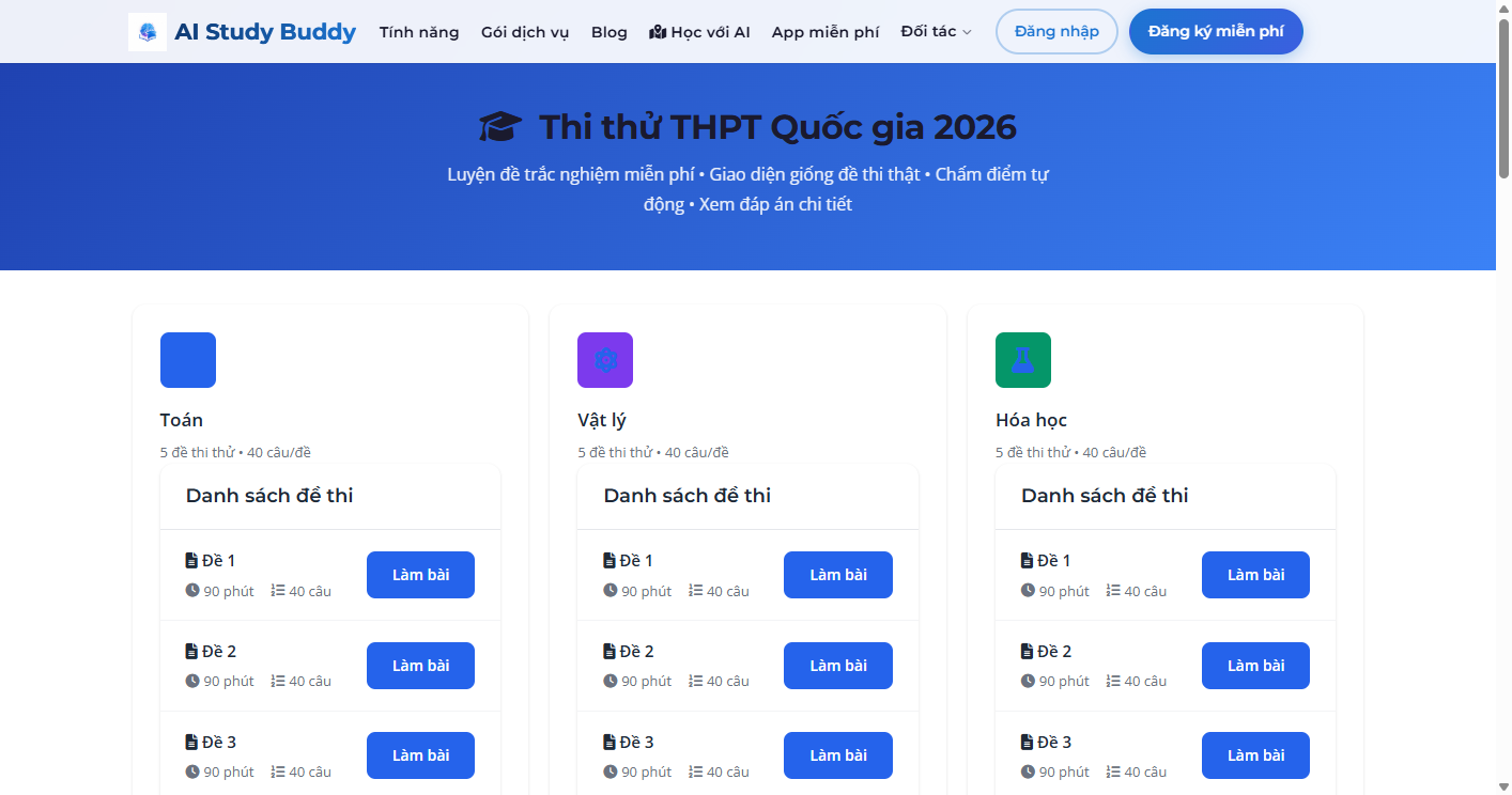 Thi thử THPT — chọn môn và đề