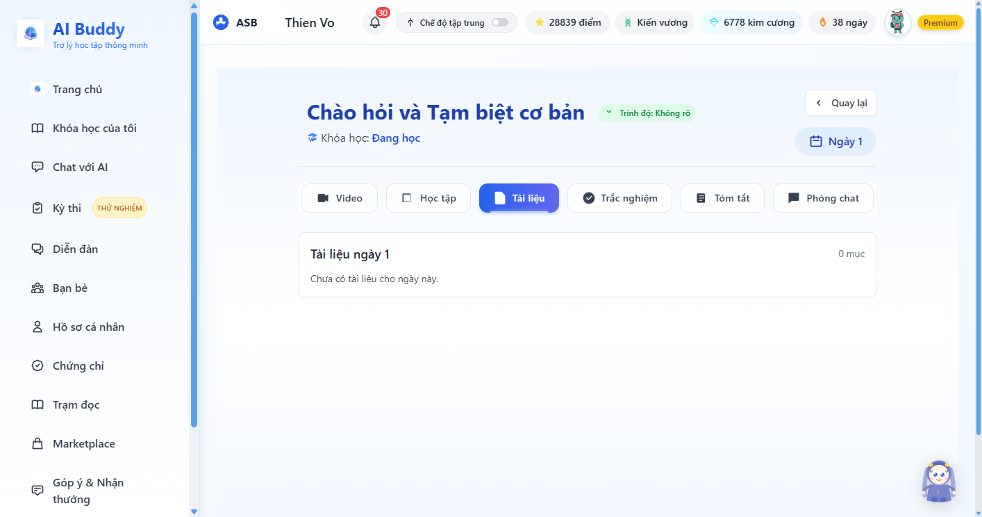 Tab Tài liệu trong ngày học