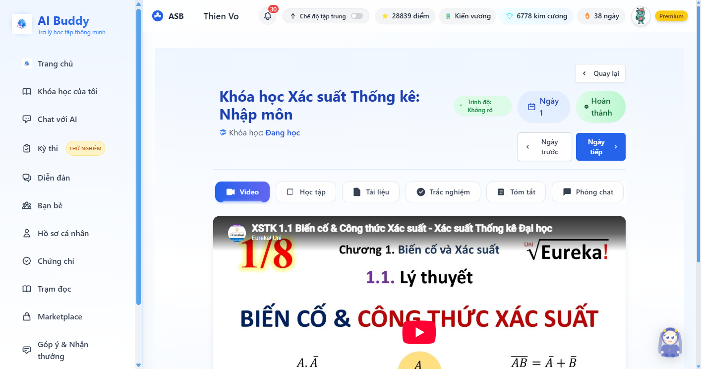 Tab Video trong ngày học — player YouTube