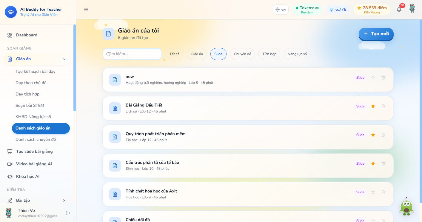 Giáo án của tôi — lọc Slide, danh sách bộ để đối chiếu tên