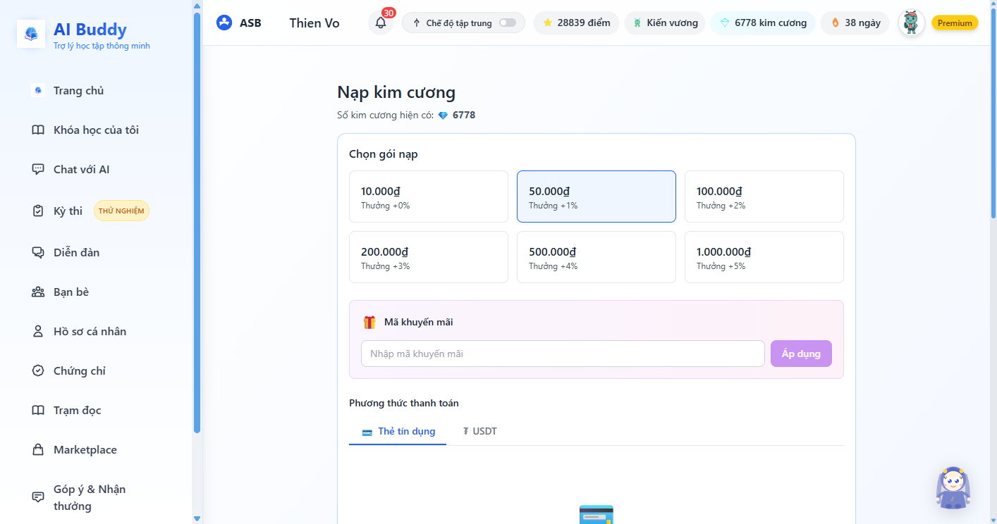 Nạp kim cương trên desktop