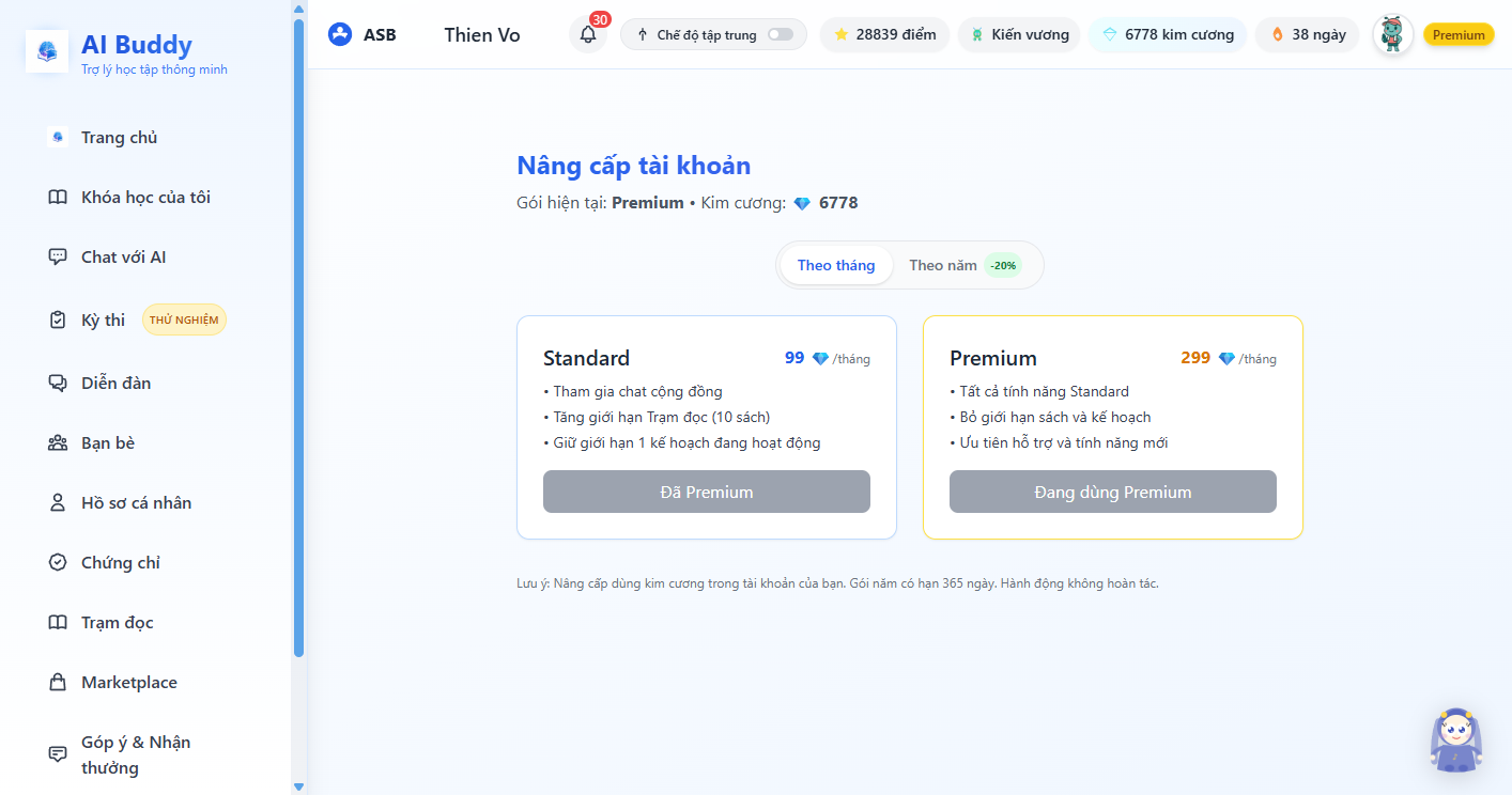 Nâng cấp tài khoản trên desktop